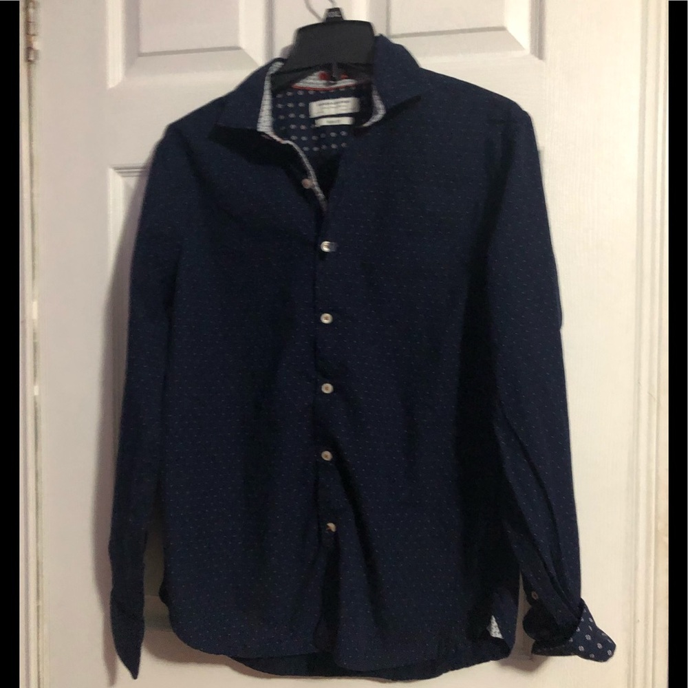 Men’s Dark Blue Denim and Flower Long Sleeved Shirt w/ lots of Style!!